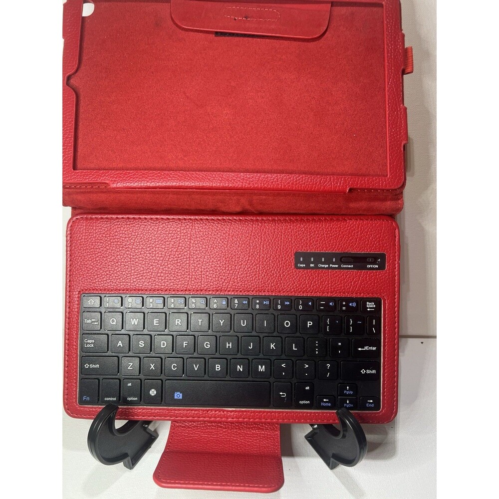 Red Synthetic Leather Bluetooth Keyboard Folio Case with Integrated Stand